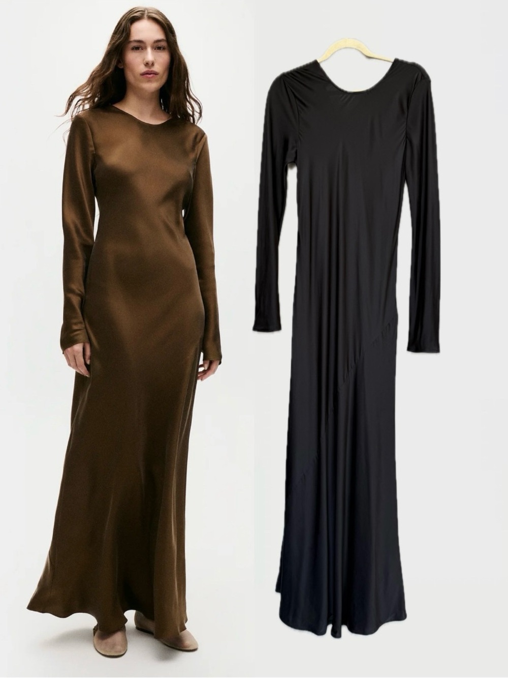 Silk Laundry Full Sleeve Bias Black Long Sleeve Maxi Dress L